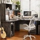preview thumbnail 2 of 47, L Shaped Desk with File Cabinet and Hutch, Home Office Corner Computer Desk with Drawers and Charge Station Grey Oak