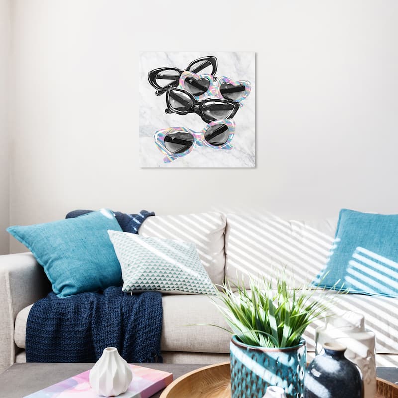Wynwood Studio Canvas Fashion and Glam Sunglasses Holo Fun Black and Light Gray Glam Wall Art Canvas Print - 20 x 20