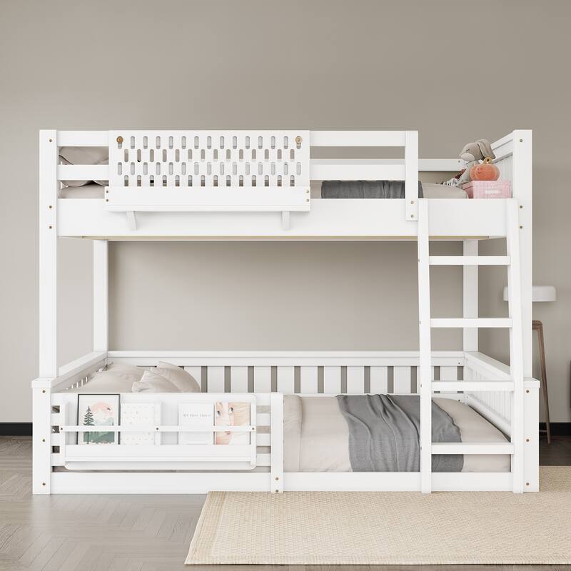 Roomfitters Bunk Bed with Bookshelf and Pegboard, Solid Wood Split Frame