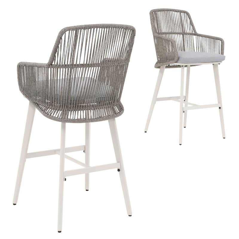 Outdoor 2-Piece Arm Barstool Chairs with Cushions