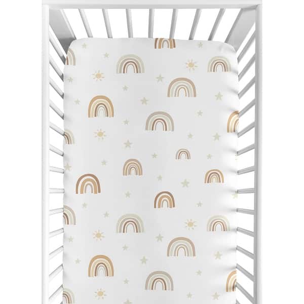 slide 2 of 6, Neutral Boho Rainbow Girl Boy Unisex Fitted Crib Sheet Mustard Yellow Pumpkin Orange Bohemian Sunshine Modern Vintage Beige Tan