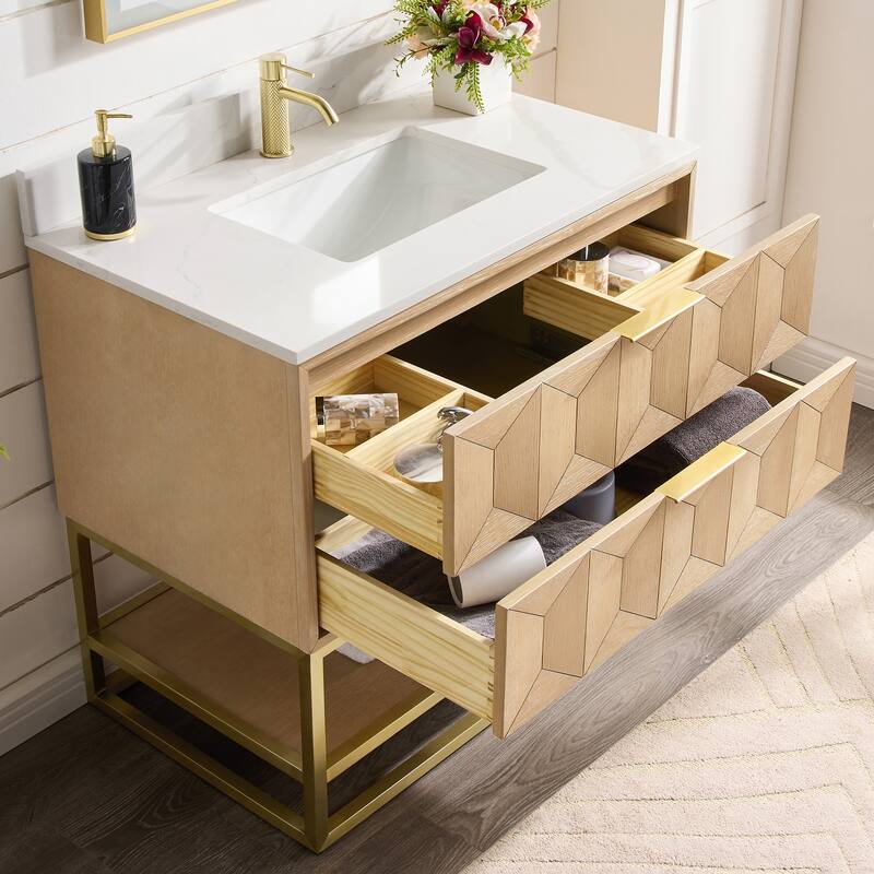 Milagro Bath Vanity with White Quartz Stone Top without Mirror