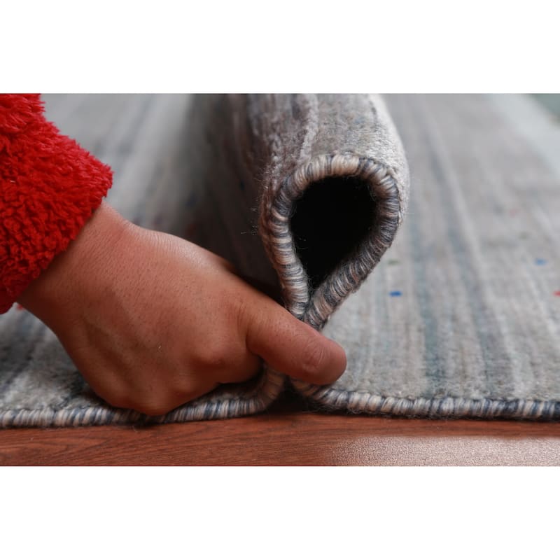 Tribal Gabbeh Indian Area Rug Hand-Knotted Grey Modern Wool Carpet - 8'0" x 9'8"