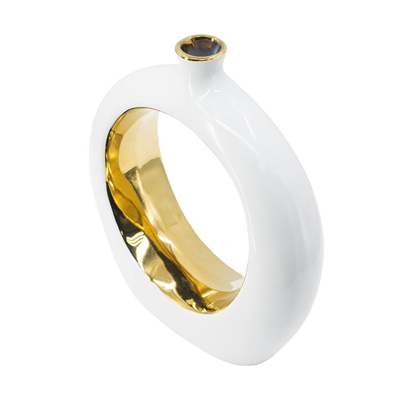 11x3.1x12" Round Ceramic Vase with Gold Accent Modern Home Decor