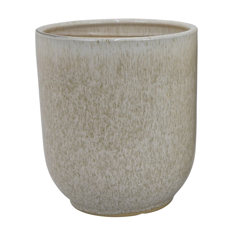 2-Piece Light Grey White Speckled Ceramic Rounded Modern Planter Pot