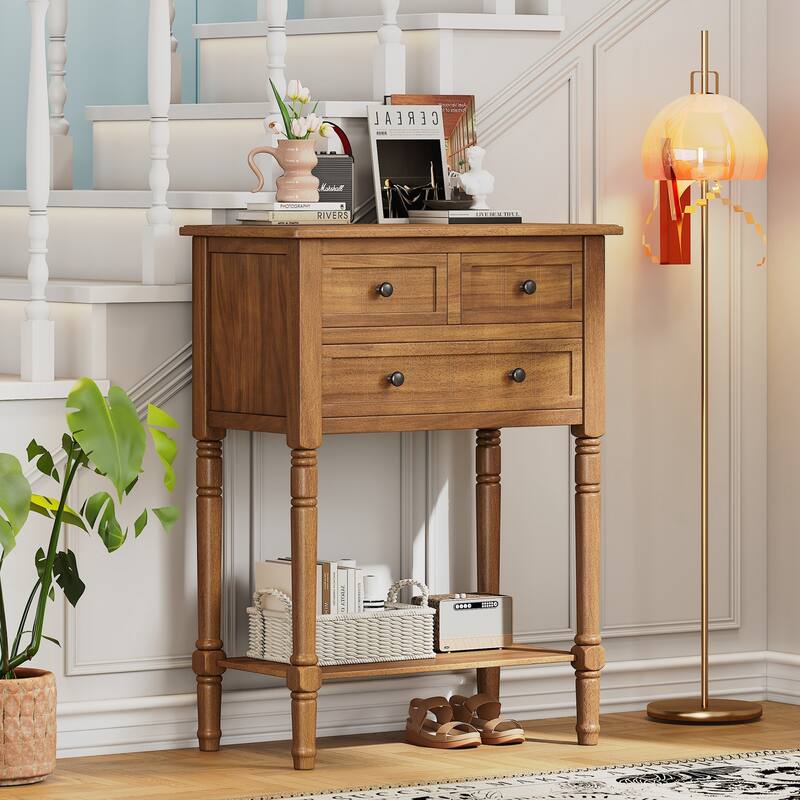 Narrow Console Table, Slim Sofa Table with Three Storage Drawers and Bottom Shelf