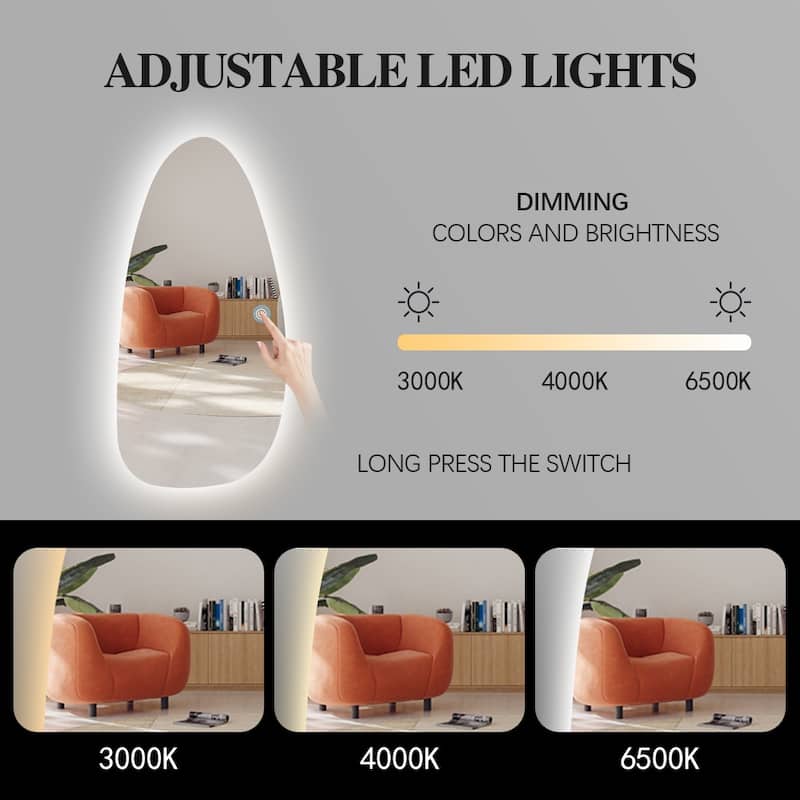 Asymmetrical LED Lighted Decorative Bathroom Vanity Mirror - Clear - 24x48