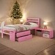 preview thumbnail 2 of 13, Pink Twin Size Wood Platform Bed with Removable Storage Shelves, 2 Built-in Storage Drawers