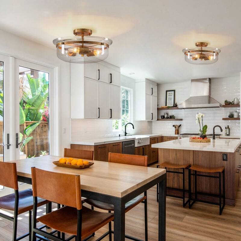 3-Light Semi Flush Mount with Clear Glass