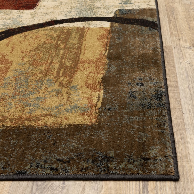 Style Haven Blocks and Rings Brown/ Black Area Rug