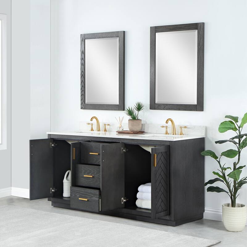 Altair Gazsi Bathroom Vanity with Composite Stone Countertop with Mirror