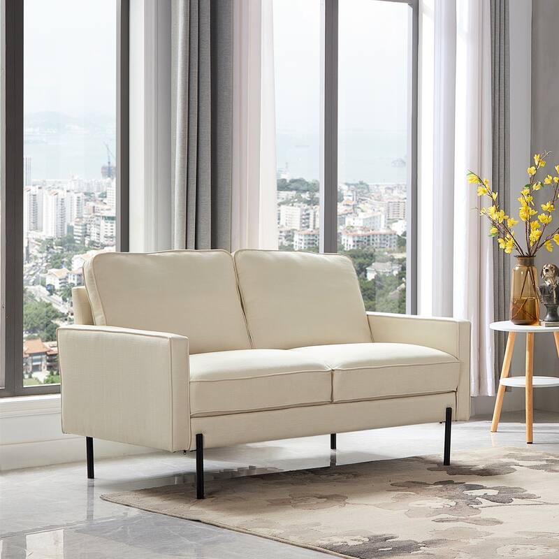 Snowhill 57''W Modern Linen Loveseat, 2-Seater, Matte Black Metal Legs
