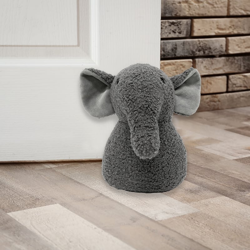 Decorative Elephant Door Stopper - Heavyweight 2.3 lb. Fabric Holder - 9"H x 7"L x 7.8"W - 9"H x 7"L x 7.8"W - Gray