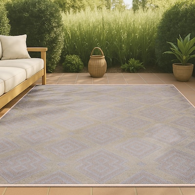 JONATHAN Y Haze High-Low Pile Ogee Trellis Tone-on-Tone Indoor/Outdoor Area Rug