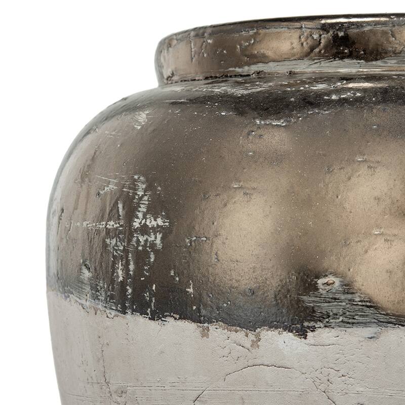 13x13x11" Round Ceramic Vase Distressed Finish with Metallic Sheen