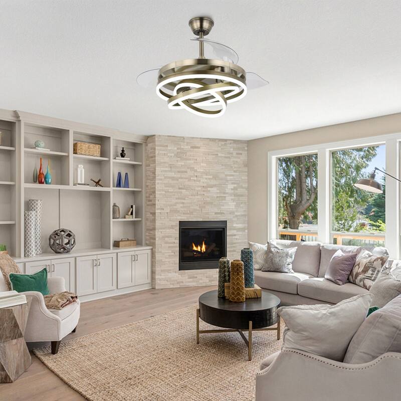 Cusp Barn 42" Retractable Ceiling Fan with Lights and Remote DIY Shape Fandelier Modern Silent DC Motor LED Ceiling Light