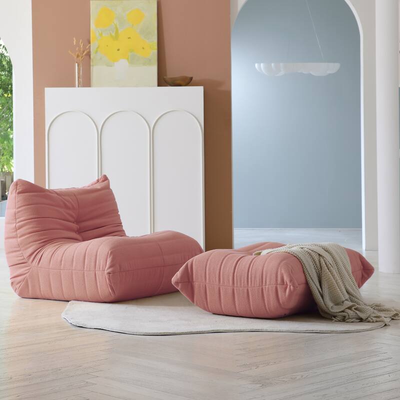 Lazy Floor Sofa Couches,Teddy Velvet Lounge Chair - Pink