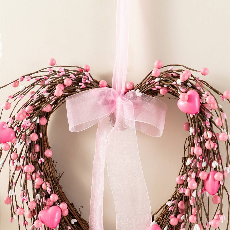 Glitzhome Valentine's Berry Heart Wreath Wall Hanging Decor