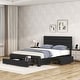 preview thumbnail 1 of 7, Queen Size Leather Upholstered Storage Bed, Platform Bed with Drawers Storage and Charging Station, Black Queen - Black