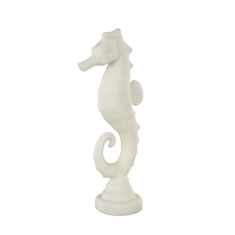 White Polystone Sea Horse Decorative Sculpture with Shimmering Details - White