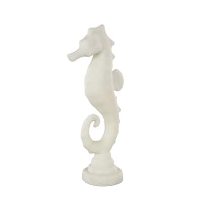 White Polystone Sea Horse Decorative Sculpture with Shimmering Details