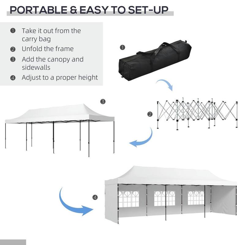9.5'x28' Pop Up Canopy Tent,Height Adjustable,Carry Bag and Sand Bags