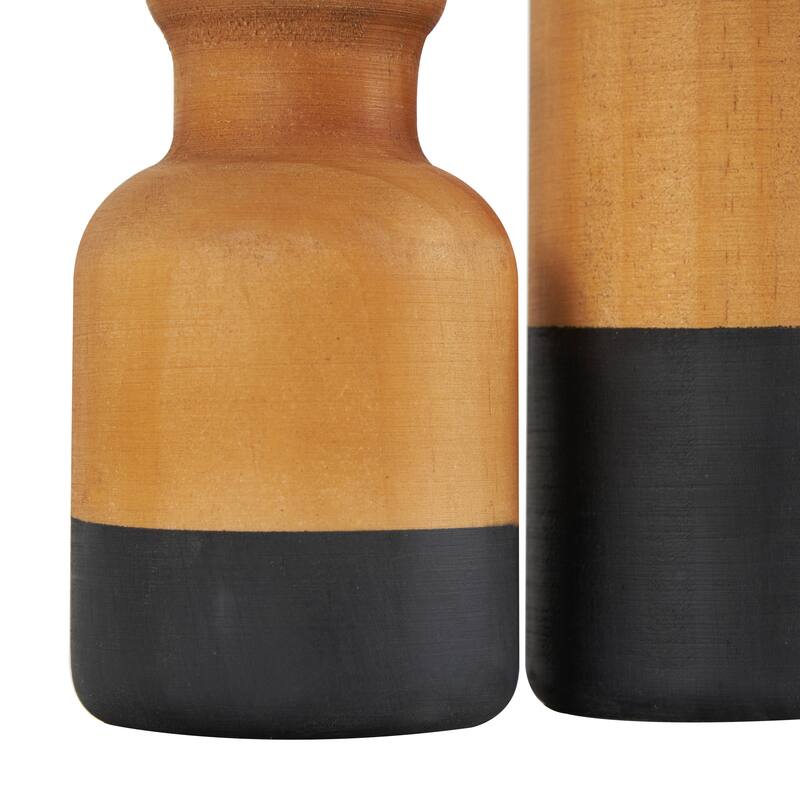 Brown Wood Colorblock Vase with White or Black Bases (Set of 3)