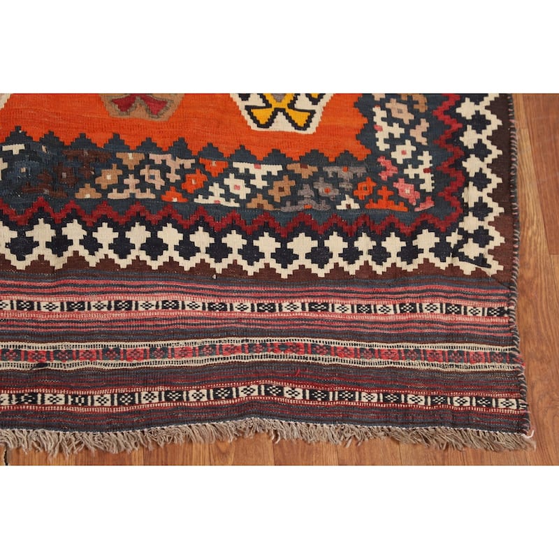 Kilim Qashqai Persian Vintage Rug Oriental Flatweave Wool Carpet - 5'2"x 9'6"