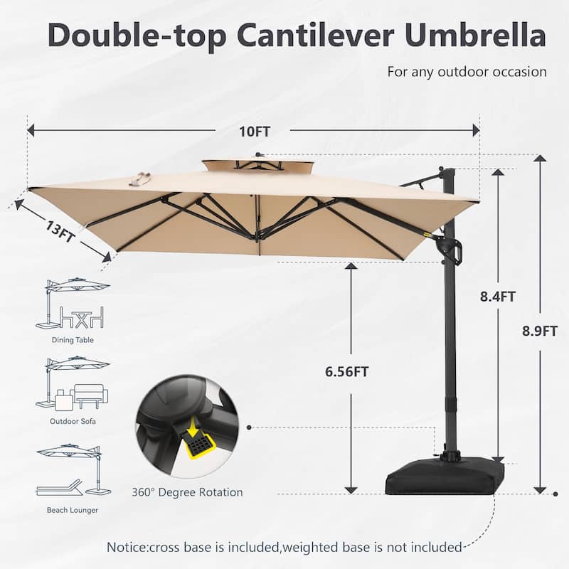 MAISON ARTS 13 FT Automatic Hydraulic Cantilever Large Umbrella Aluminum Pole 360 Degree Rotation