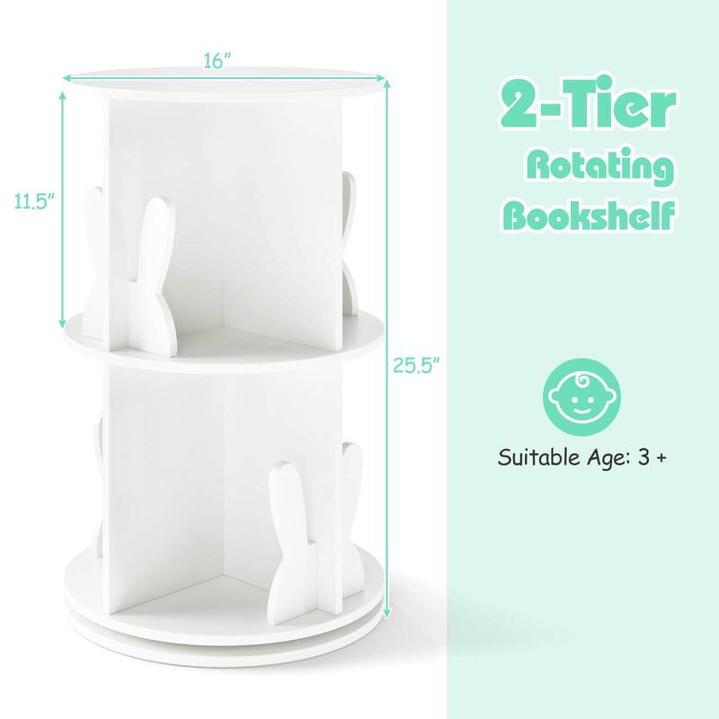 Costway Kids Rotating Bookshelf 2 Tier Freestanding 360° Revolving - See Details