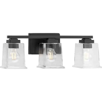 Gilmour Collection Three-Light Matte Black Clear Glass Vanity Light - 20.12 in x 5.5 in x 7 in