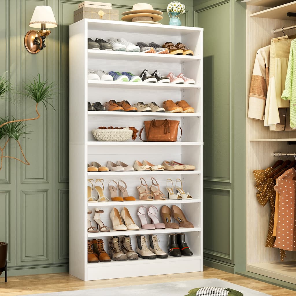 Cimly 45 Pairs Tall Shoe Cabinet, 9-Tier Wooden Shoe Rack Closet Organizer with Adjustable Storage Shelves