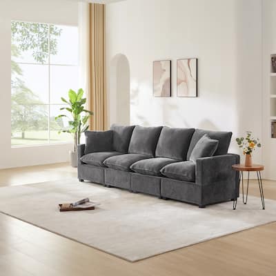 110*29" Modern Modular Sofa, 4 Seat Chenille Sectional Couch Set with 2 Pillows Included, Freely Combinable Indoor Funiture