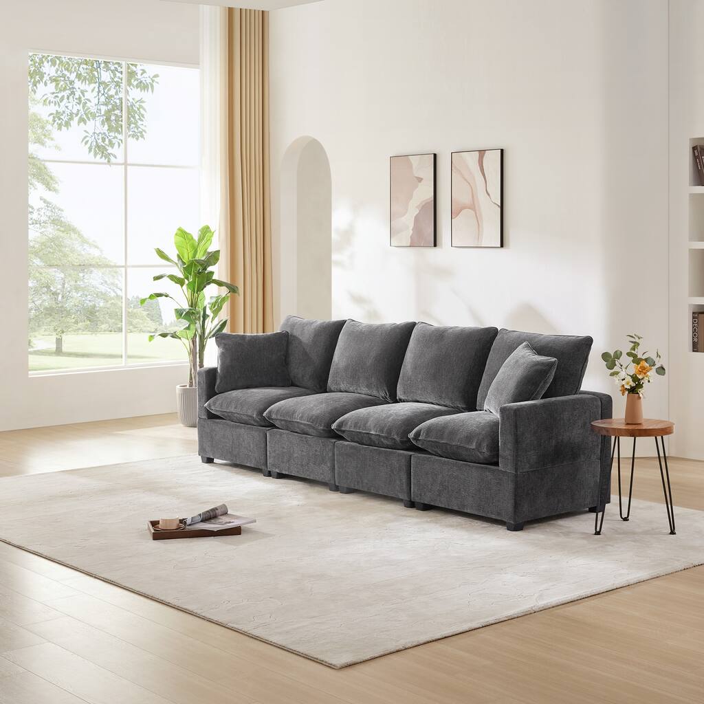 110*29" Modern Modular Sofa, 4 Seat Chenille Sectional Couch Set with 2 Pillows Included, Freely Combinable Indoor Funiture