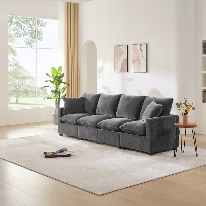 Modern Modular Chenille Sectional Sofa,2 Pillows, Freely Combinable,Black+Grey - Symmetrical - Black Grey