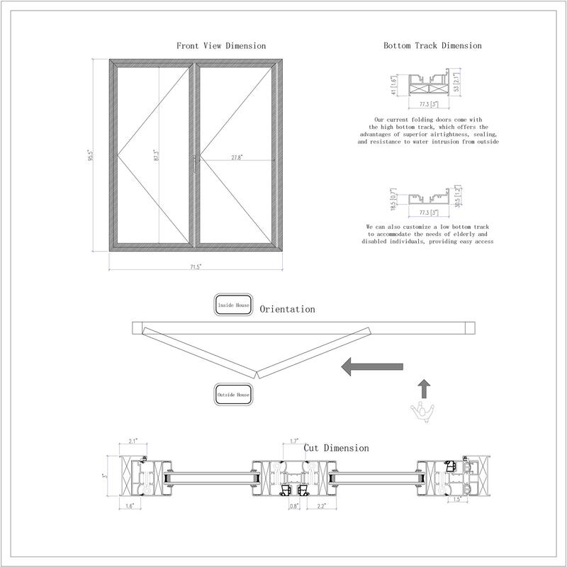 KaMic Elite-Fold 72" x 96" 2-Panel Aluminum Folding Door in Black with Hidden Hinges & Rollers, Folded Out From Right To Left