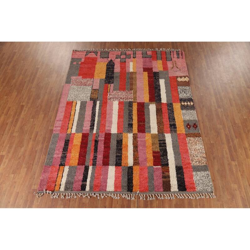 All-Over Plush Moroccan Oriental Area Rug Hand-Knotted Wool Carpet - 8'1" x 10'1"