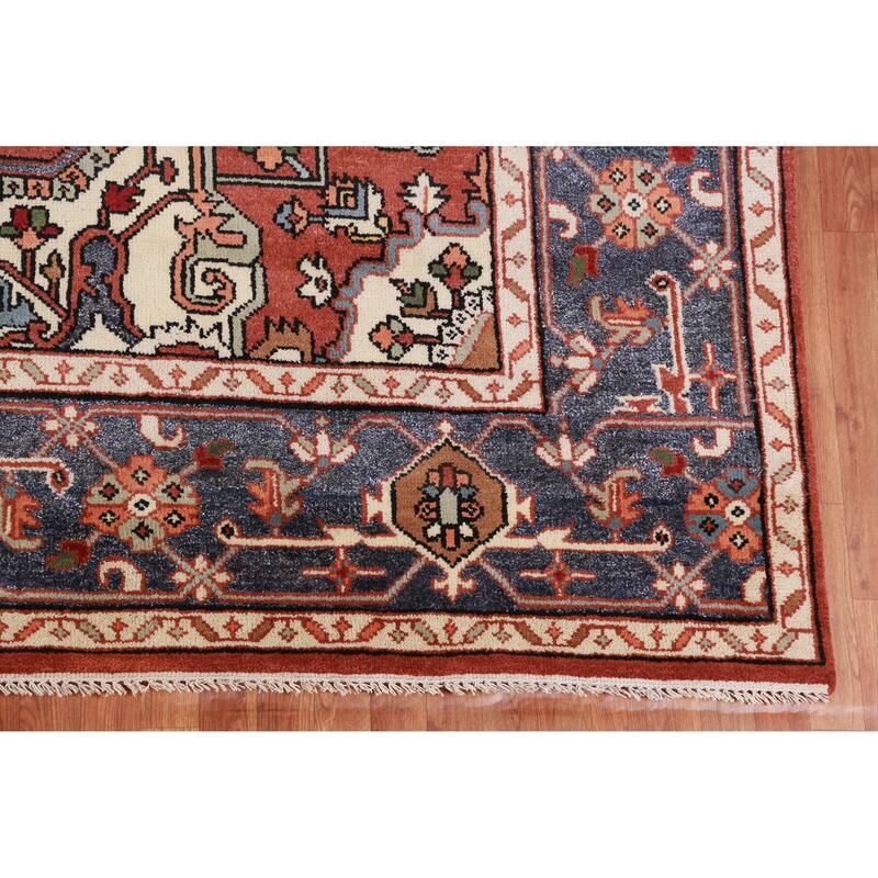 Orange Medallion Heriz Serapi Oriental Large Rug Handmade Wool Carpet - 9'11" x 13'9"