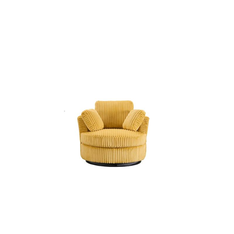 Oversized 360 Degreed Swivel Accent Chair Modern Soft Plush Corduroy Round Barrel Chair For Living Room Bedroom With Pillows