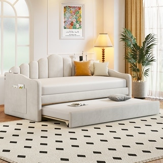 Twin size Velvet Platform Daybed w/ Trundle Upholstered Bed Frame