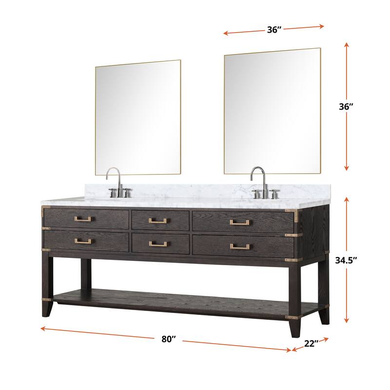 Lexora Norwalk Bath Vanity, Carrara Marble Top, Faucet Set, and Mirror