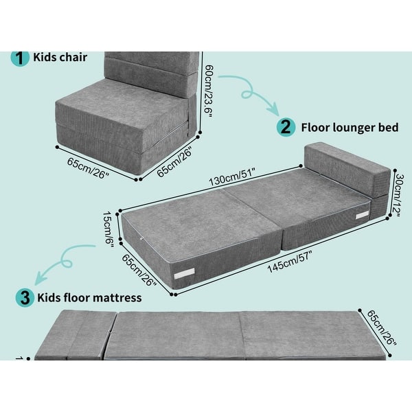 dimension image slide 0 of 4, DoCred Kids Folding Sofa, Convertible Floor Mattress, Bed, Play Couch