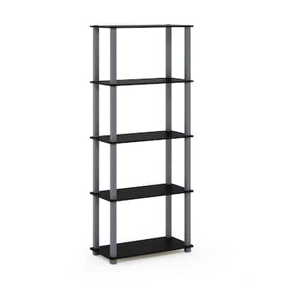 5 Tiers Wood Household Shelving Unit in Black/Grey (23.6 in. W x 57.4 in. H x 11.6 in. D) - 23.6