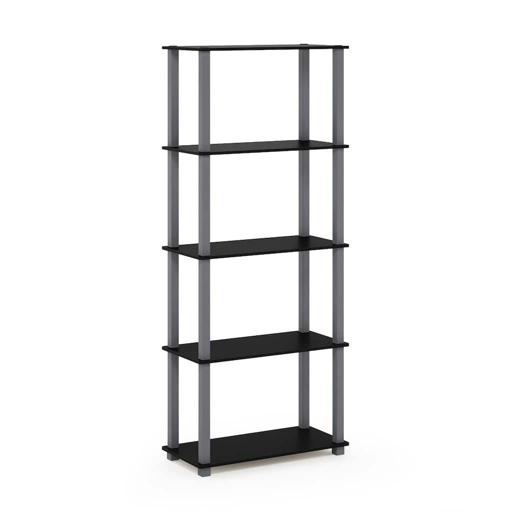 5 Tiers Wood Household Shelving Unit in Black/Grey (23.6 in. W x 57.4 in. H x 11.6 in. D) - 23.6
