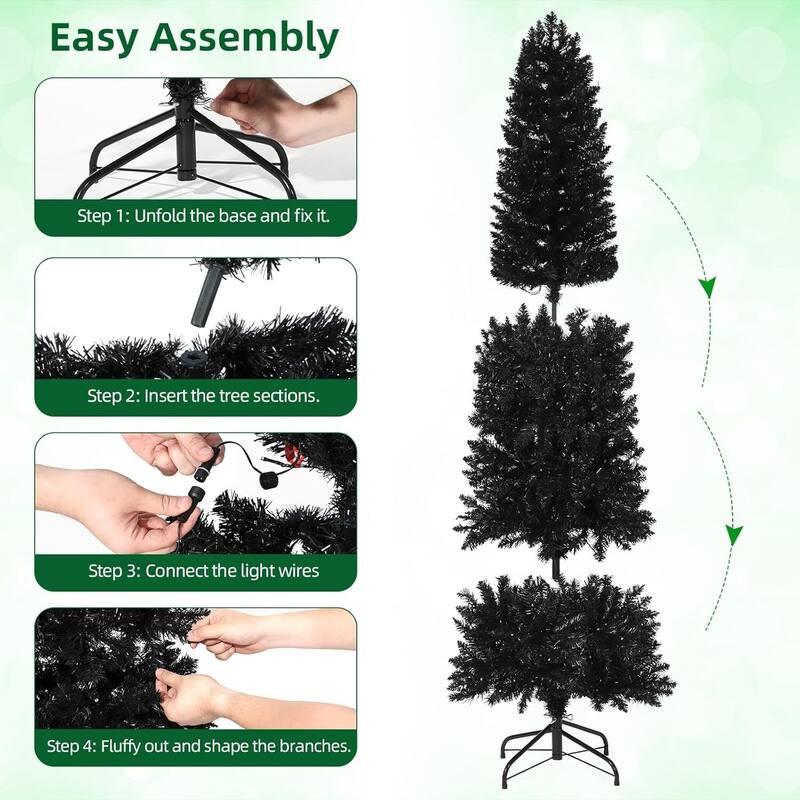 6ft Pre-Lit Black Pencil Christmas Tree with 250 Color Changing LED Lights