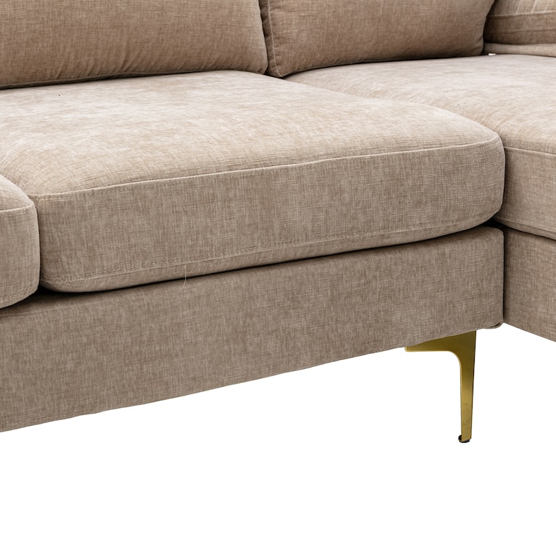 Living Room Chenille Fabric Sofa Sectional Sofa with Cushion Back, Pillow Top Arms, and Metal Legs
