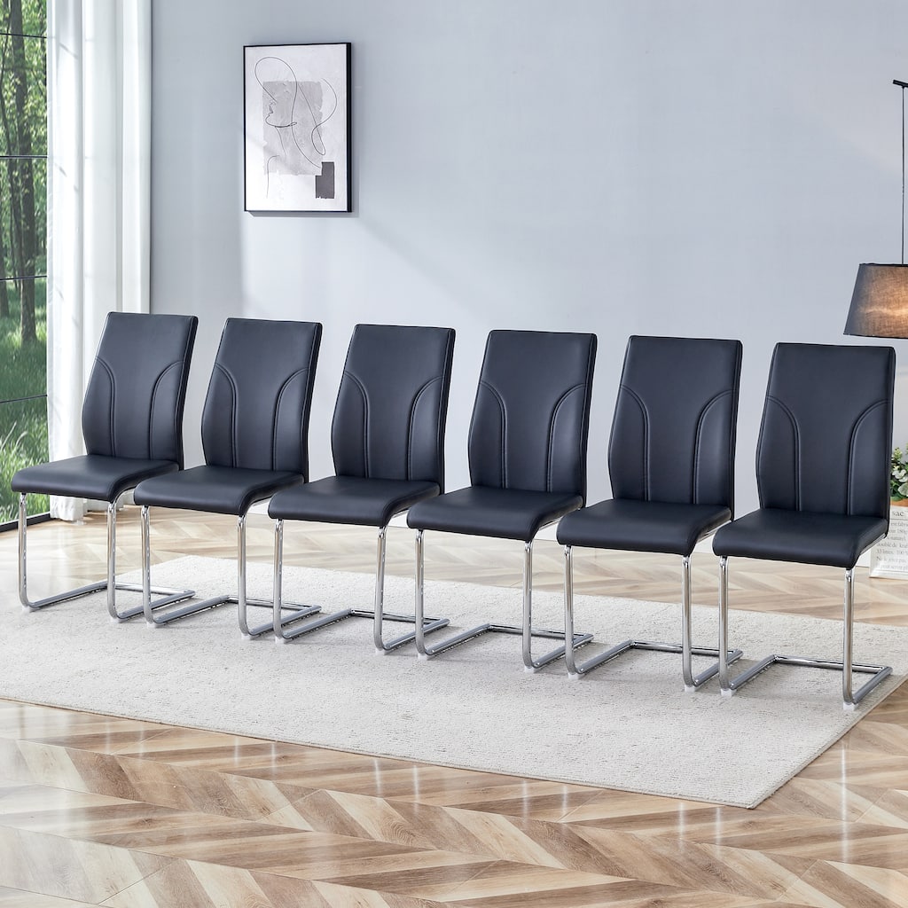 6 Dining Chair Set, Dining Chair Set, PU Material High Back Seat and Sturdy Leg Chair