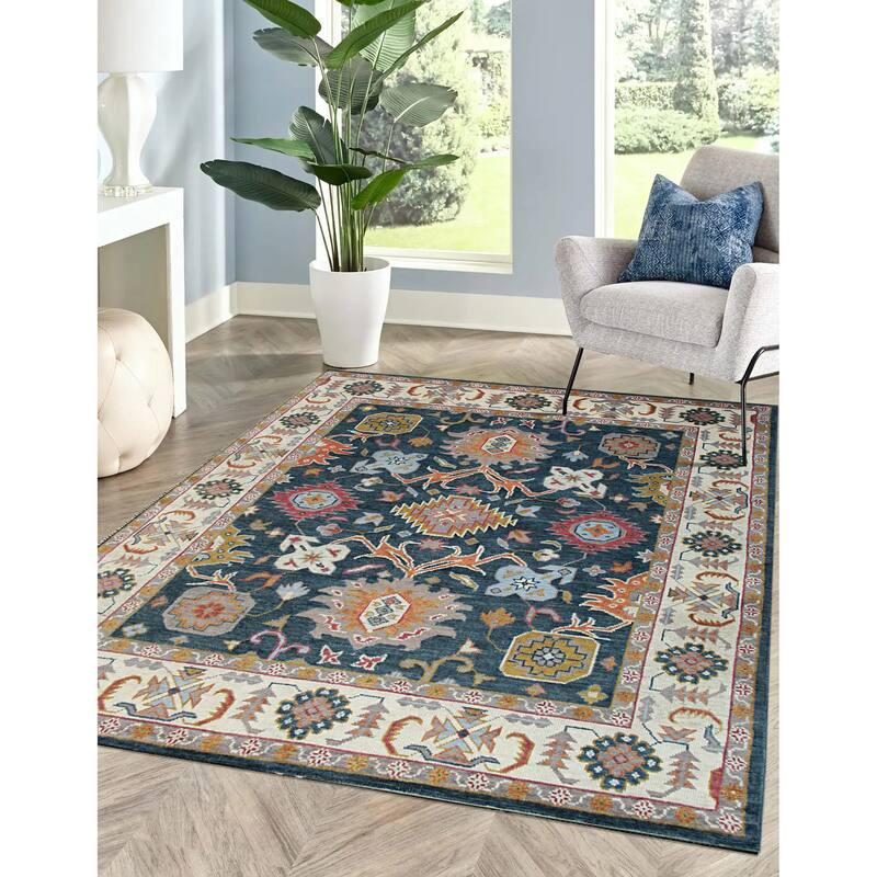 Home Decor EORC Hand-Knotted Wool Colorful Oushak Classic Rug, Charcoal Luxurious & Timeless Area Rug for Adding Sophistication