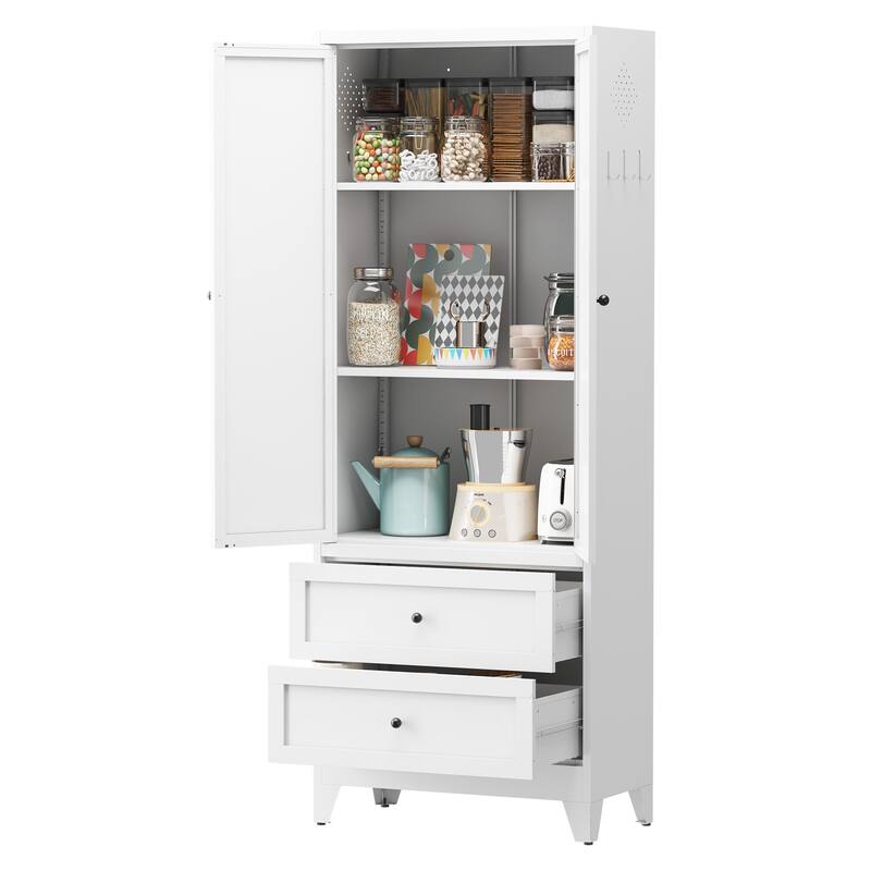 72" Freestanding Pantry Cabinet with 2 Drawers & Adjustable Shelves, Heavy-Duty Kitchen Storage Organizer