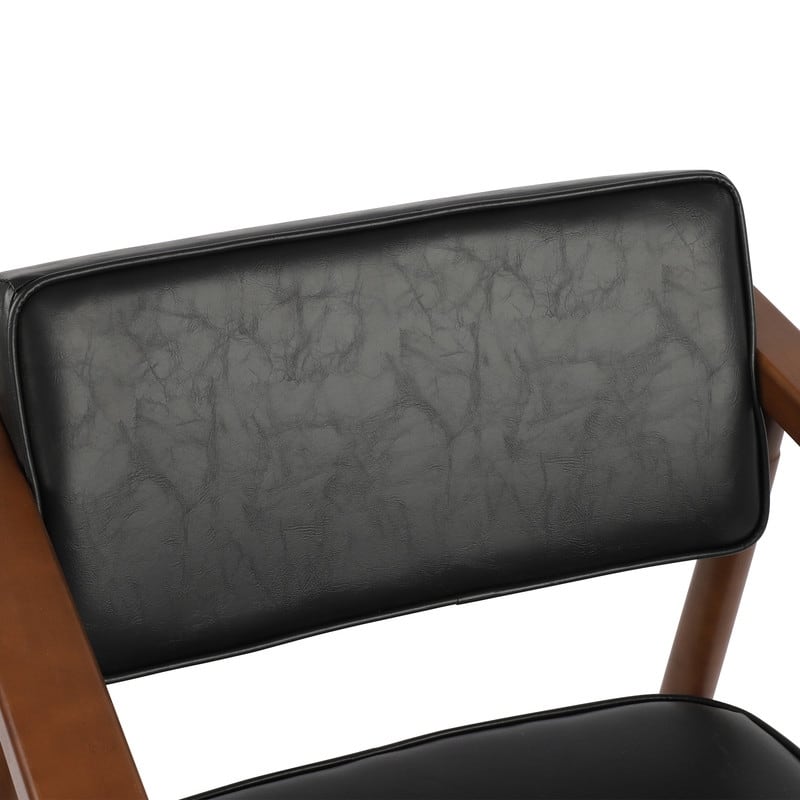 Walnut Faux Leather Upholstered Dining Chair Padded Armchair Solid Wood Open Back